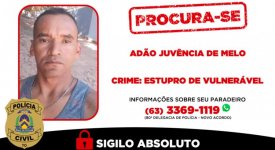 Homem investigado por estupro de vulnerável é procurado pela Polícia Civil do Tocantins