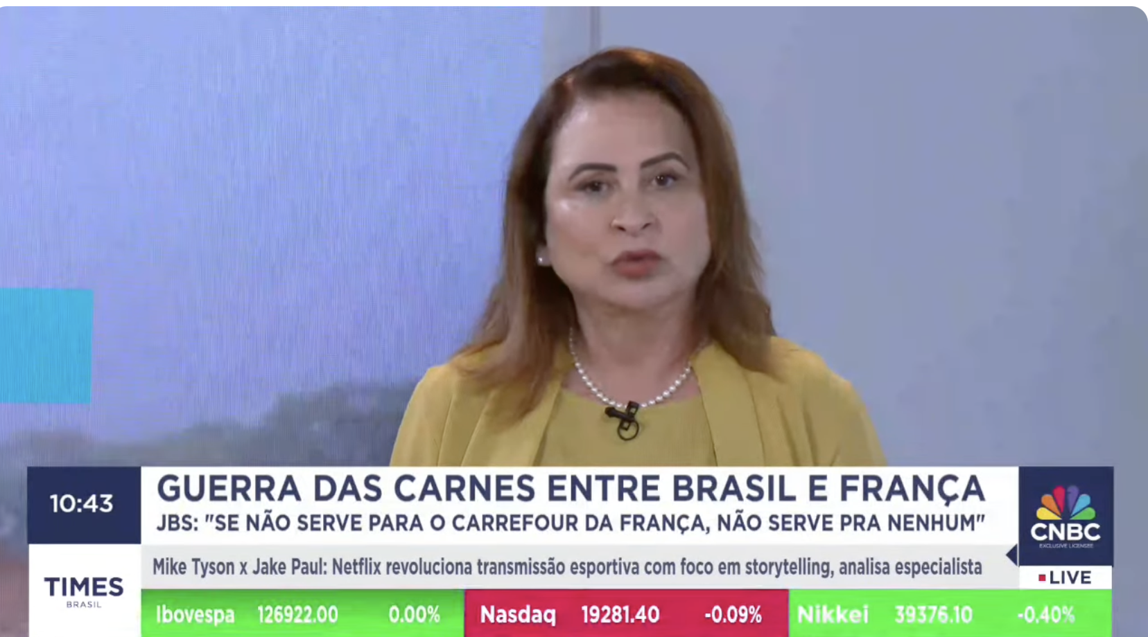 Kátia Abreu destaca o Brasil como potência global do agronegócio durante sua estreia como comentarista na CNBC Brasil.