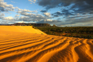 As dunas douradas do Jalapão são um espetáculo natural, combinando com fervedouros e cachoeiras cristalinas em meio ao Cerrado