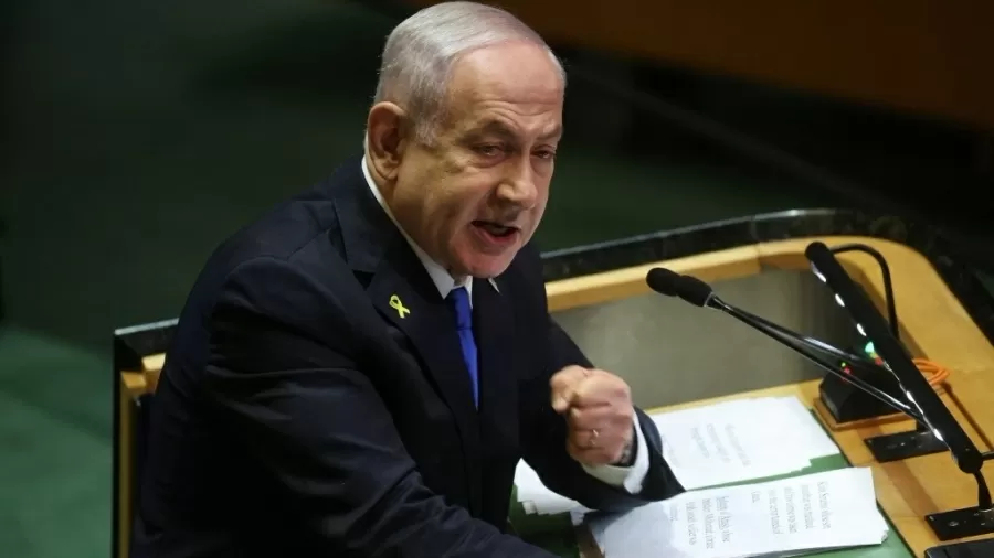 Primeiro-ministro israelense Benjamin Netanyahu discursa na Assembleia Geral das Nações Unidas.