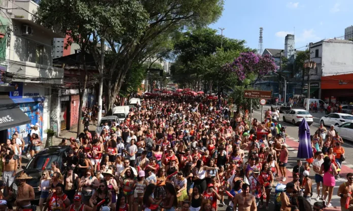 Bloco Os Piores desfila na rua Rui Barbosa, em Bela Vista, durante o último dia de carnaval em São Paulo. Foto: Rovena Rosa/Agência Brasil.