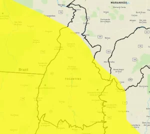 Alerta amarelo para chuvas intensas em partes do Tocantins, é divulgado