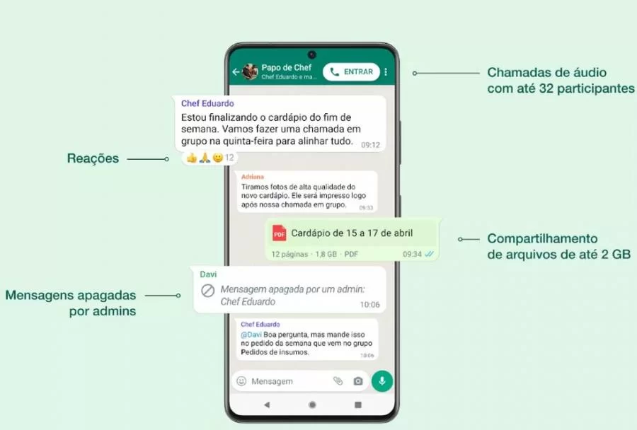 Nova atualização do WhatsApp traz reações nas mensagens, chamadas de voz com até 32 pessoas e mais, confira