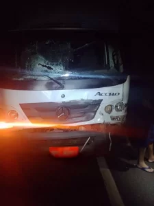 Caminhão de pequeno porte colide em boi, motorista desce para sinalizar e é atropelado por carro de passeio na BR-153, próximo a Colinas