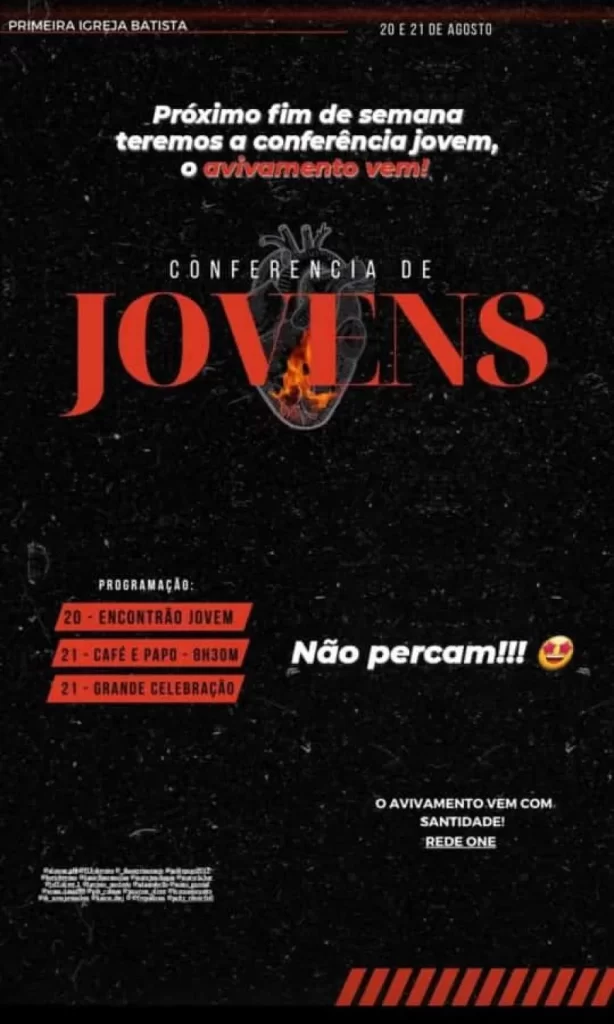 Primeira Igreja Batista promove conferÃªncia de Jovens neste sábado, 20; confira a programação