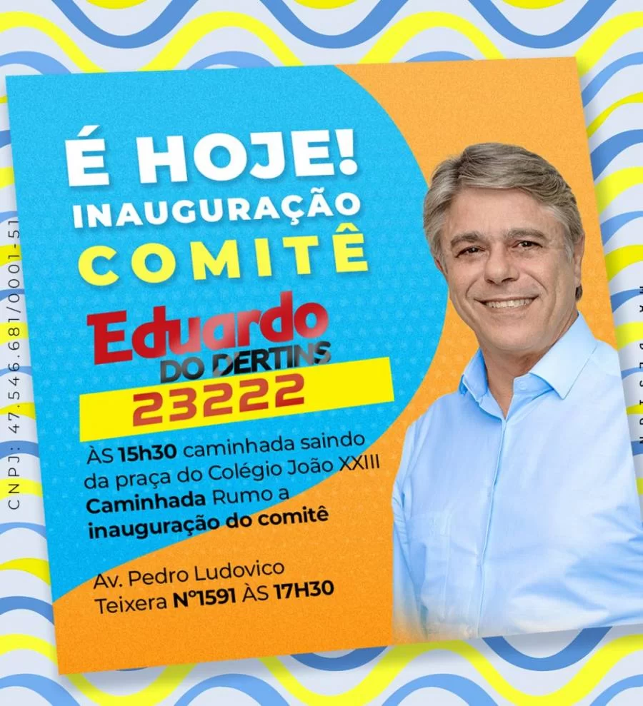 Candidato a deputado estadual, Eduardo do Dertins inaugura comitÃª nesta sexta-feira, 02, em Colinas