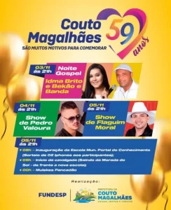 Programação em comemoração aos 59 anos de Couto de Magalhães é divulgada; confira