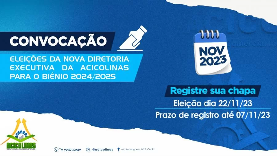 Eleição para composição da Acicolinas acontece em novembro; veja o edital