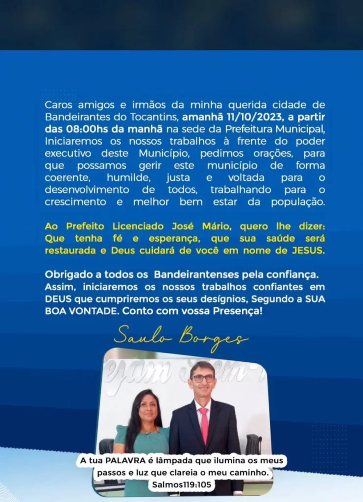 Vice-Prefeito de Bandeirantes assume cargo interino até recuperação do Prefeito José Mário