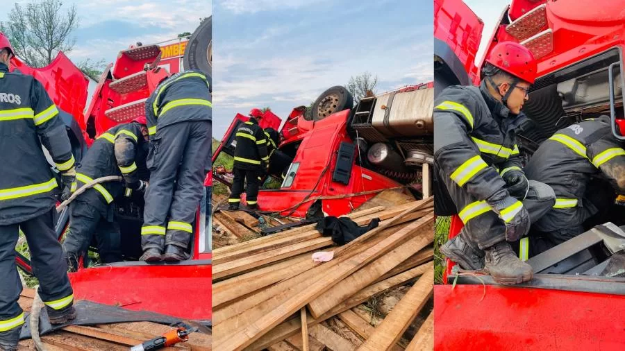 Jovem motorista morre após perder controle de carreta carregada com madeira