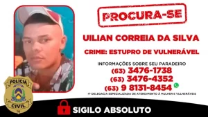 Polícia Civil procura indivíduo investigado por estupro de vulnerável em Colinas do Tocantins