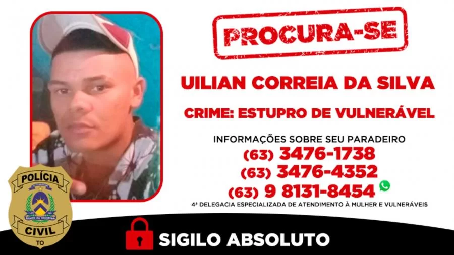 Polícia Civil procura indivíduo investigado por estupro de vulnerável em Colinas do Tocantins