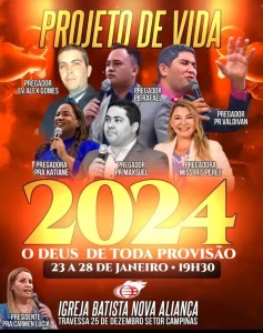 Igreja Batista de Nova Aliança de Colinas realiza encontro "Projeto de vida: Deus de Toda Provisão", nesta terça, 23