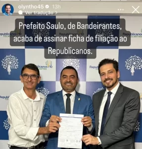 Saulo Gonçalves de Bandeirantes troca o Cidadania pelo Republicanos com anuÃªncia de Wanderlei Barbosa