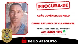 Homem investigado por estupro de vulnerável é procurado pela Polícia Civil do Tocantins
