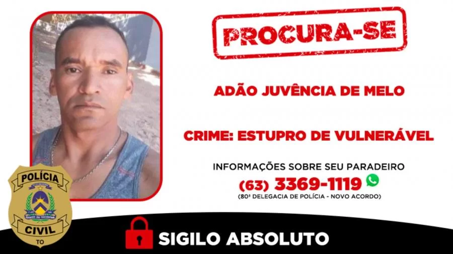 Homem investigado por estupro de vulnerável é procurado pela Polícia Civil do Tocantins
