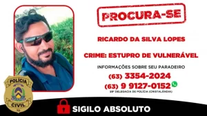 Polícia Civil procura mais um foragido da Justiça condenado pelo crime de estupro de vulnerável ocorrido em CristalÃ¢ndia