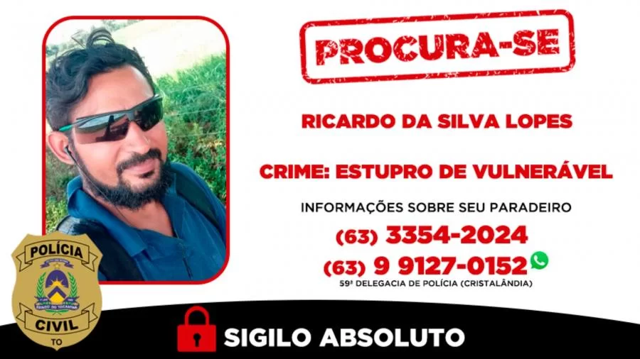 Polícia Civil procura mais um foragido da Justiça condenado pelo crime de estupro de vulnerável ocorrido em CristalÃ¢ndia