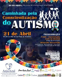 3ª Caminhada de Conscientização do Autismo acontece neste domingo, dia 21 de abril, na Praia da Graciosa