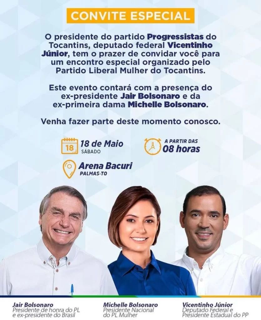 Bolsonaro participará de evento do Progressistas em Palmas no mÃªs de maio
