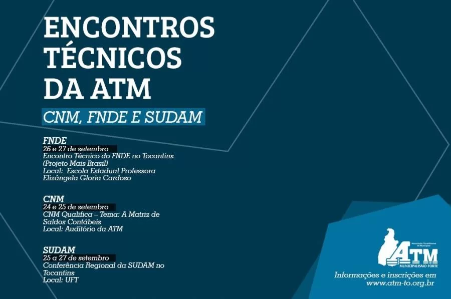ATM farÃÂ¡ na prÃÂ³xima semana trÃªs eventos tÃÂ©cnicos com CNM, FNDE e SUDAM