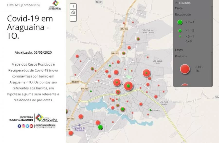 Prefeitura de AraguaÃÂ­na lanÃÂ§a site com mapeamento dos casos da covid-19
