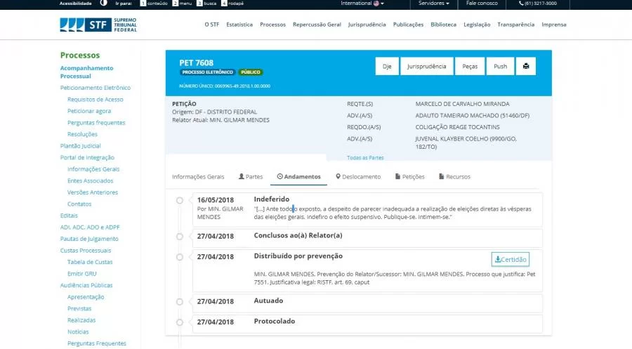 Gilmar Mendes, indefere pedido de suspensÃÂ£o das eleiÃÂ§ÃÂµes suplementares