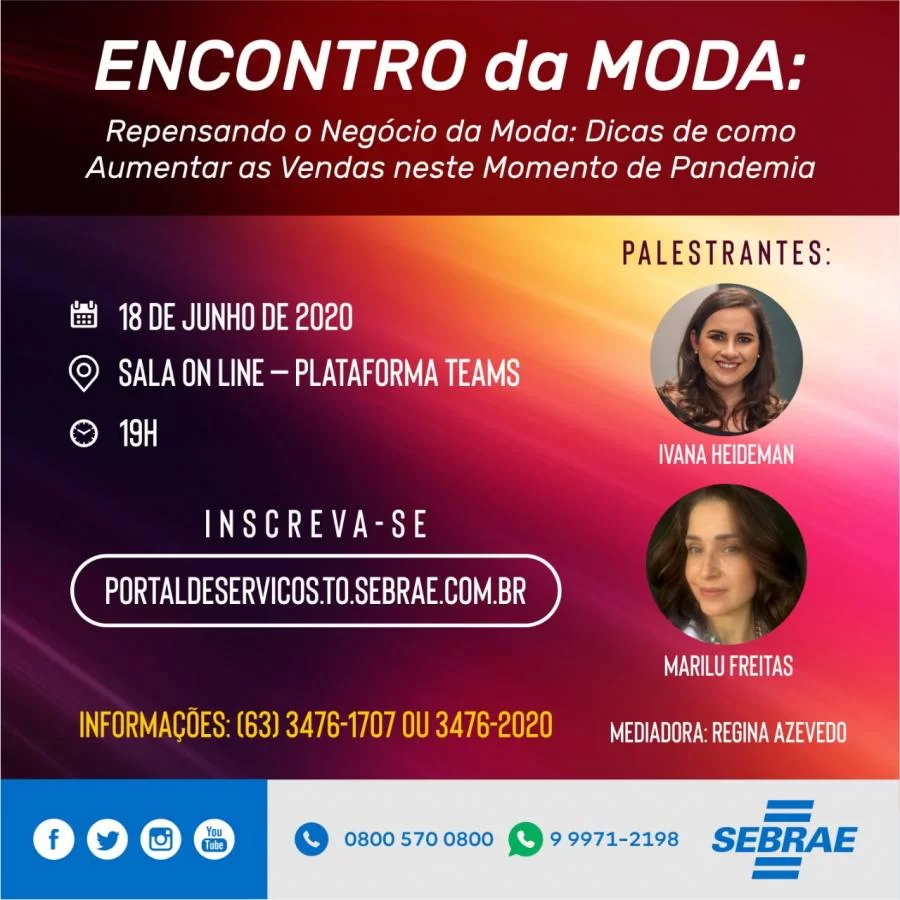 Sebrae promove live para pequenos negÃÂ³cios da moda