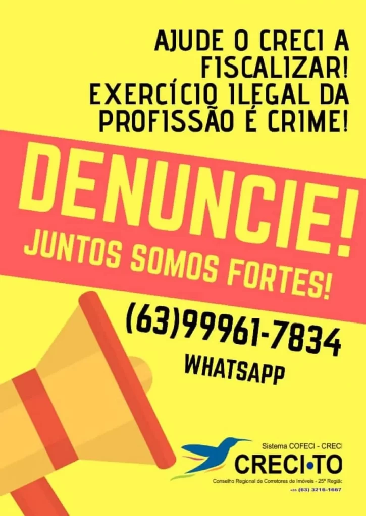 CRECI-TO lanÃÂ§a WhatsApp denÃÂºncia contra exercÃÂ­cio irregular da profissÃÂ£o de corretor de imÃÂ³veis