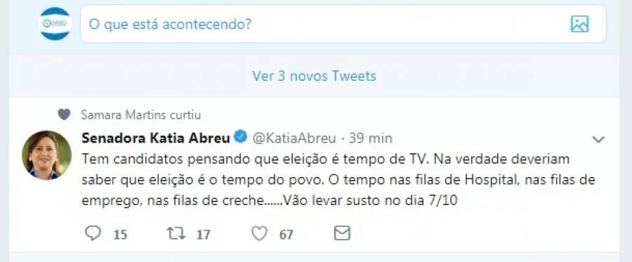 No Twitter, KÃÂ¡tia Abreu alfineta candidatos ÃÂ¡ governadores, "Tem candidatos que pensam que eleiÃÂ§ÃÂ£o ÃÂ© tempo de TV".