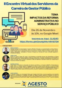 AssociaÃÂ§ÃÂ£o de Gestores PÃÂºblicos do Tocantins realiza II Encontro Virtual de Servidores de Carreira de Gestor PÃÂºblico