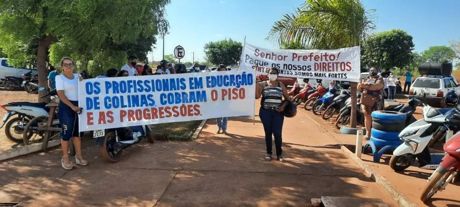 Servidores em educação de Colinas, realizam protesto cobrando pagamento do piso salarial e data-base; Categoria promete paralisação