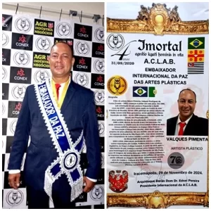 Artista Plástico Valques Pimenta recebe titulo em comenda promovida pela Academia de Ciencias , Letras e Artes do Brasil