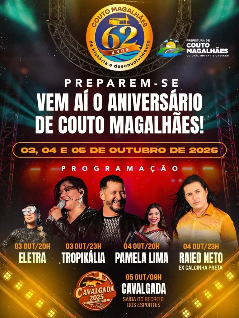 Forró Tropikália, Ex Calcinha Preta e Cavalgada animam 62º aniversário de Couto Magalhães neste fim de semana