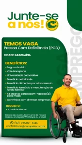 Empresa abre vaga exclusiva para PCD em Araguaína com pacote de benefícios e incentivo à inclusão