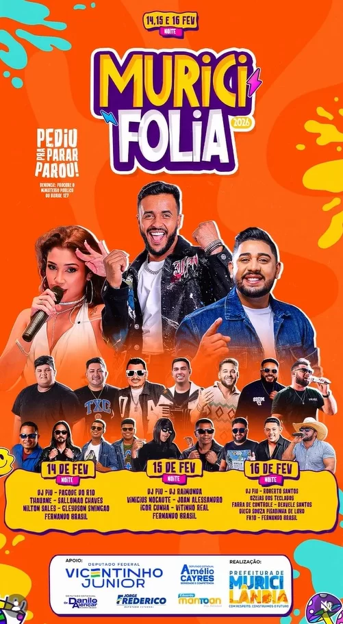 Muricifolia agita Muricilândia prefeito João Victor lidera a folia com atrações musicais e festa popular
