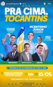 Vicentinho Júnior, Alexandre Guimarães, Amélio Cayres, Isnaldo Bulhões Jr., Jader Filho e Baleia Rossi aparecem em anúncio de pré-candidatura ao Governo do Tocantins