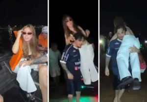 Medo no rio, multidão na areia: Manu Bahtidão encara voadeira após trauma e canta para 10 mil em Araguatins