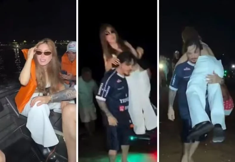 Medo no rio, multidão na areia: Manu Bahtidão encara voadeira após trauma e canta para 10 mil em Araguatins