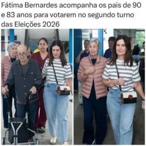 Fátima Bernardes acompanha os pais de 90 e 83 anos na votação do segundo turno