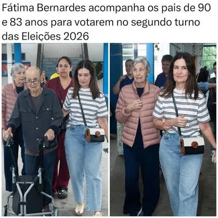 Fátima Bernardes acompanha os pais de 90 e 83 anos na votação do segundo turno