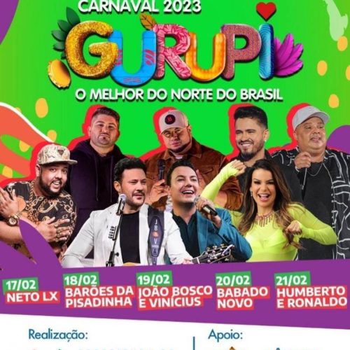 João Bosco & Vinicius, Barões da Pisadinha e Humberto & Ronaldo são atrações confirmadas no Carnaval de Gurupi; confira a programação completa