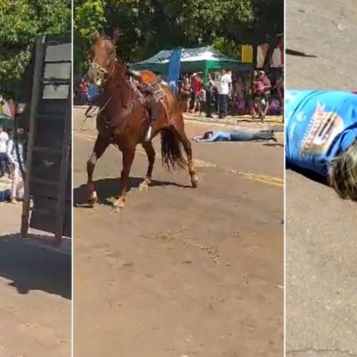 Durante cavalgada, mulher cai de cavalo e fica em estado grave; vídeo