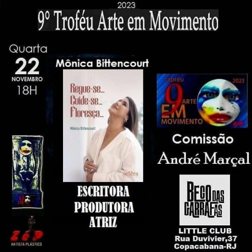 Atriz, produtora cultural e escritora Mônica Bittencourt acaba de ganhar o 9o Troféu Arte me Movimento