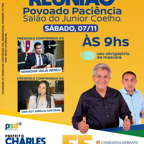 Candidato de Palmeirante, Charles Rodrigues realiza evento no sÃÂ¡bado, com presenÃÂ§a de IrajÃÂ¡ e AmÃÂ¡lia Santana